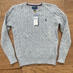 Ralph Lauren Gray Cable-Knit Crewneck Sweater